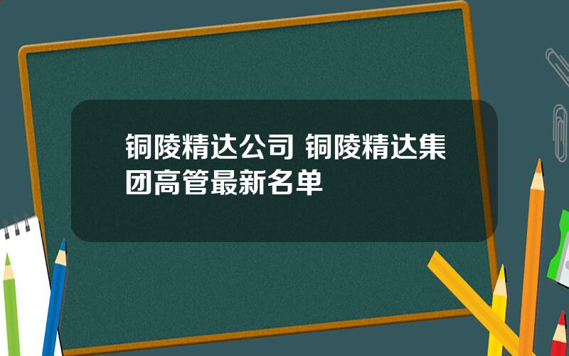 铜陵精达公司 铜陵精达集团高管最新名单